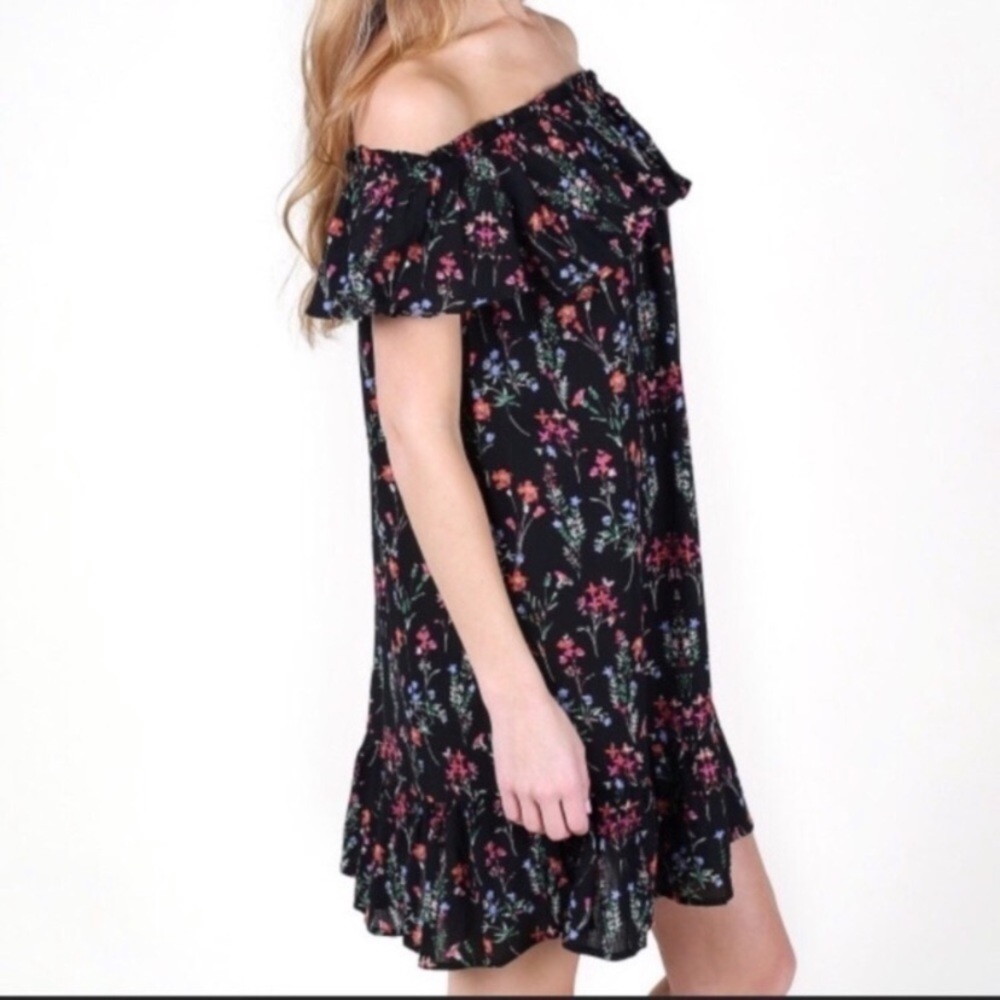 Altar’d State Black Floral Off Shoulder Dress EUC